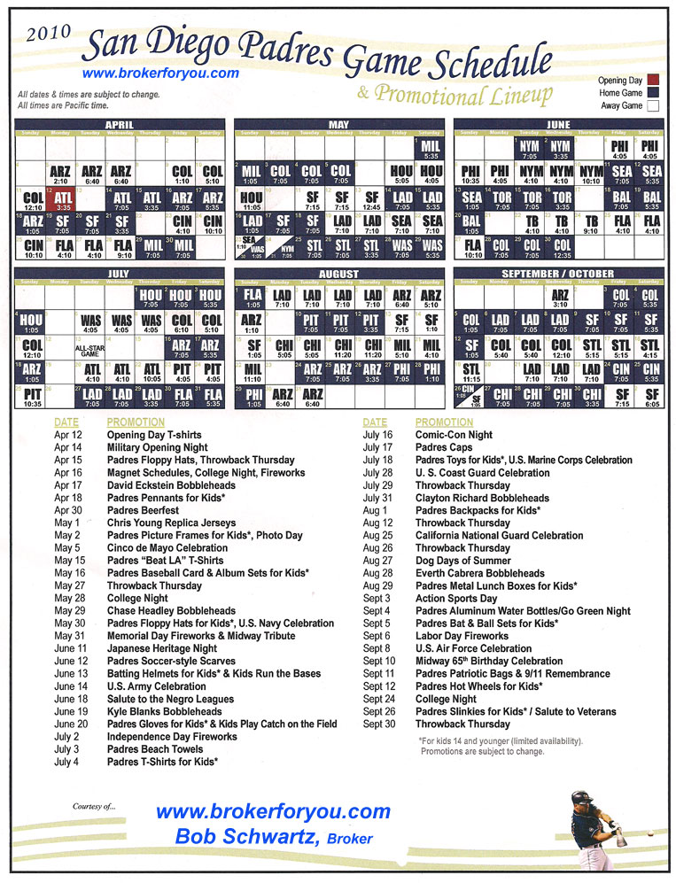 San Diego Padres baseball schedule - San Diego Padres game schedule